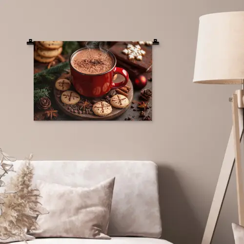 Chocolademelk - Mok - Winter - Kerst - Gezelligheid Wandkleed katoen klein -sfeer4