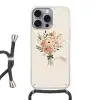 Bloemen - Quote - Beige - Lint Hoesje iPhone 16 Pro Max met koord klein -3d