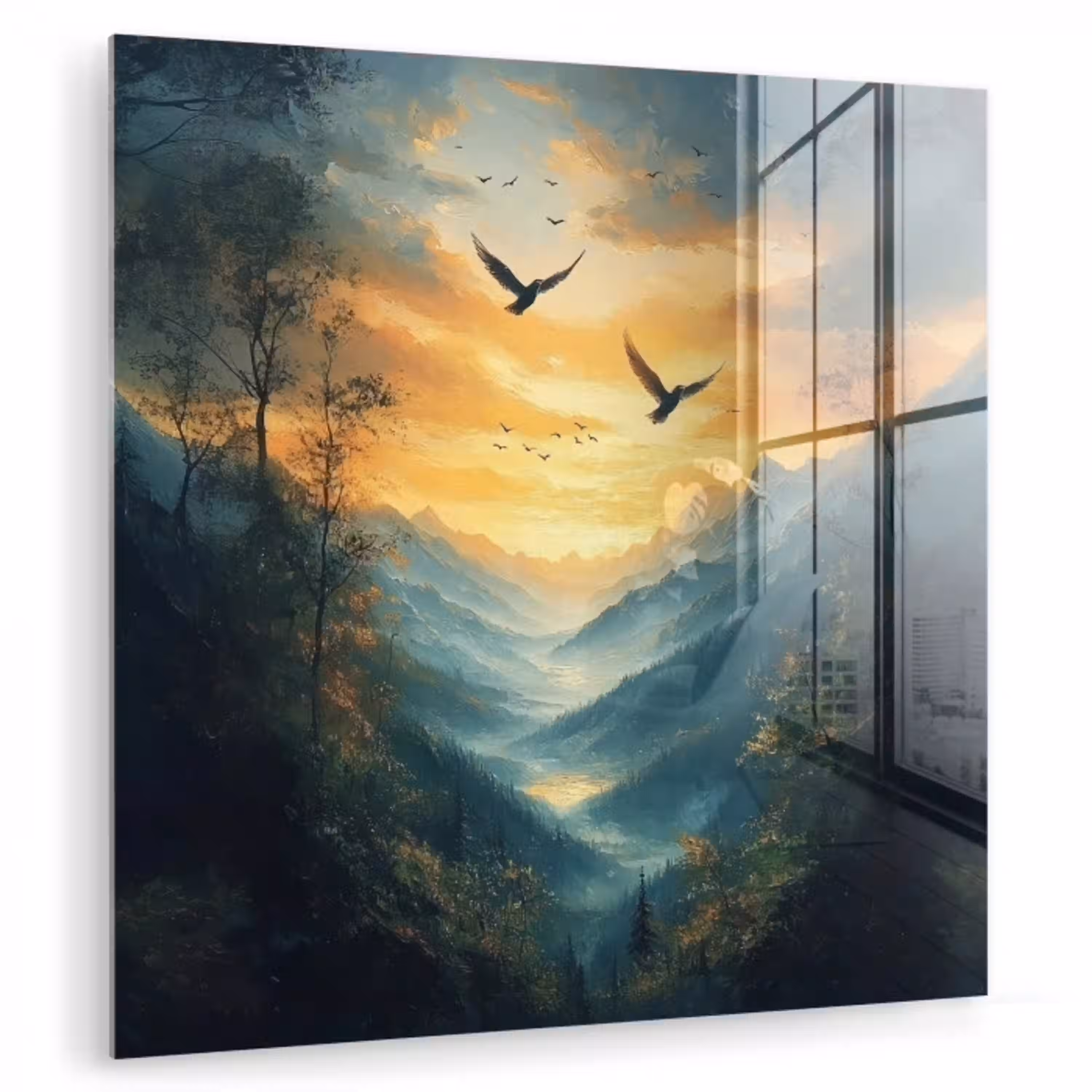 Vogels - Zon - Bomen - Groen plexiglas 5mm klein -zzzproduct_nieuw