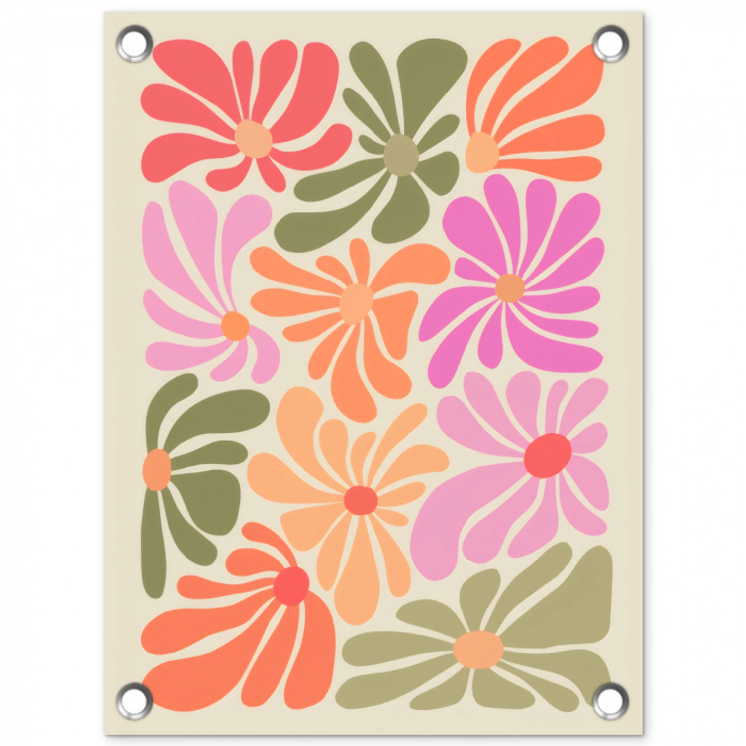 Bloemvormen - Retro - Kleurrijk tuinposter los doek klein -3d