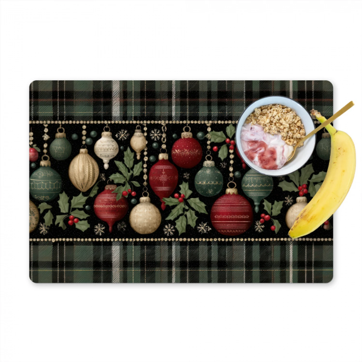 Kerstballen - Rood - Hulsttakken - Patroon Placemat vinyl groot -zzzproduct_Kitchenyeah-website