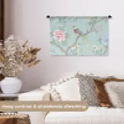 Vogel - Bloemen - Kleurrijk Wandkleed katoen klein -sfeer1