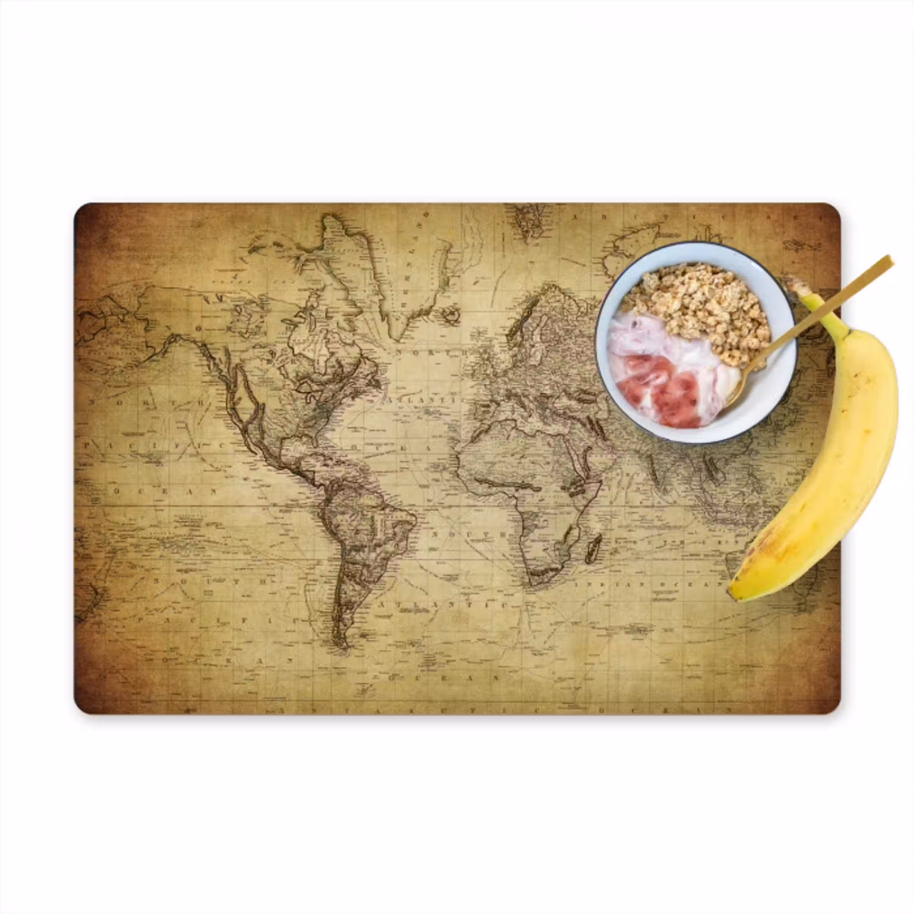 Wereldkaart - Vintage - Antiek - Bruin - Papier Placemat vinyl groot -zzzproduct_Kitchenyeah-website