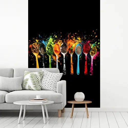 Lepels - Kruiden - Modern - Graffiti - Verf - Kleurrijk fotobehang vinyl groot -woonkamer