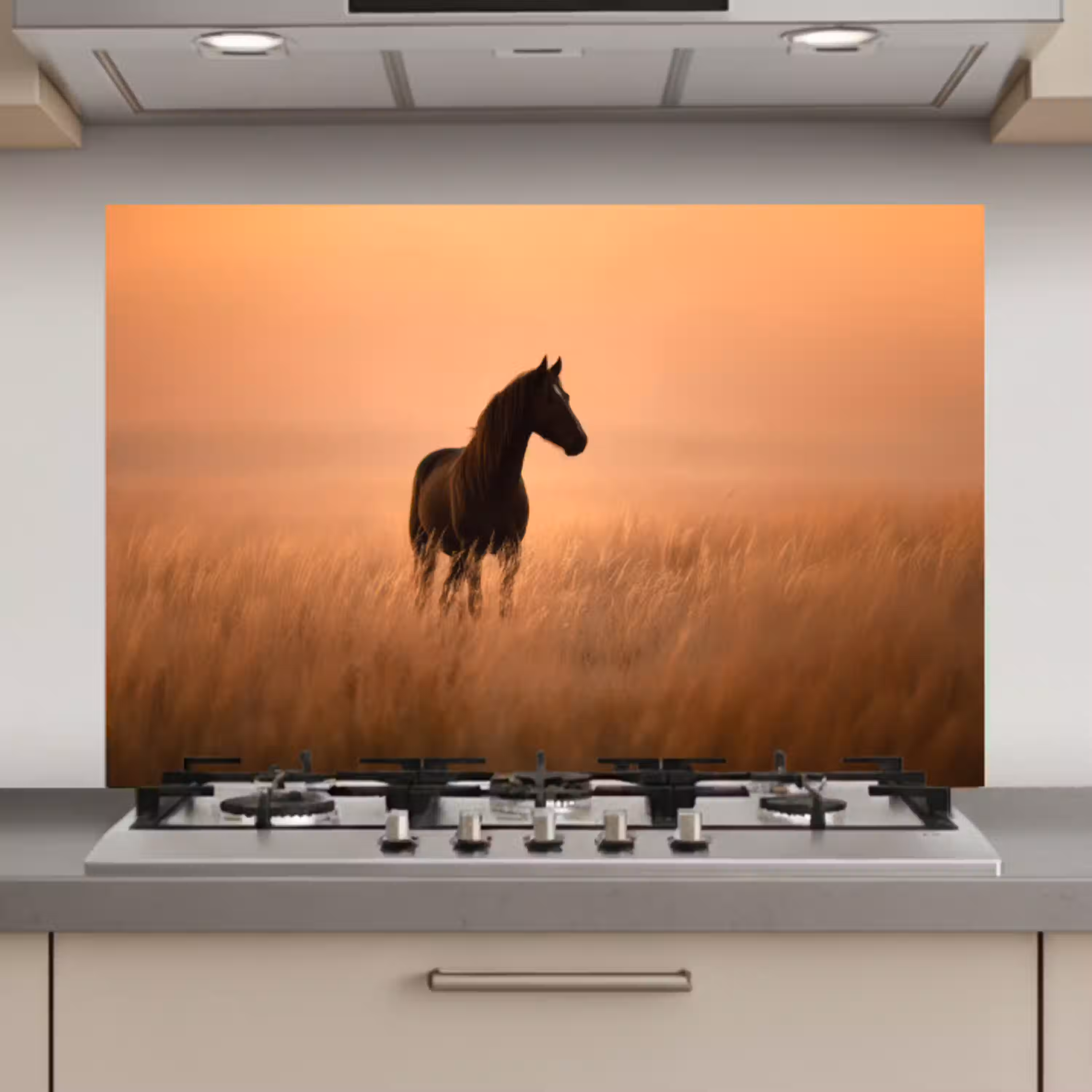 Paard - Grasveld - Zonsondergang keuken achterwand spatscherm klein -3d_website
