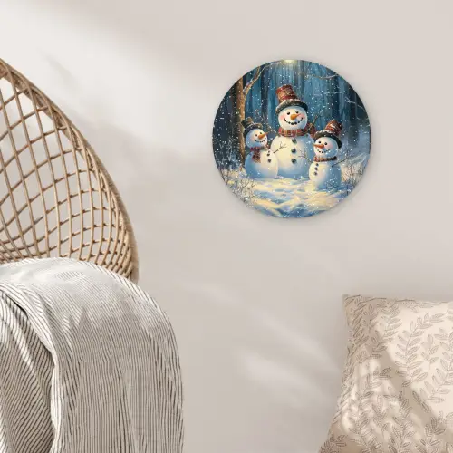 Sneeuwpop - Sneeuw - Winter - Bos Wandcirkel kunststof plaat 5mm dik klein -sfeer5