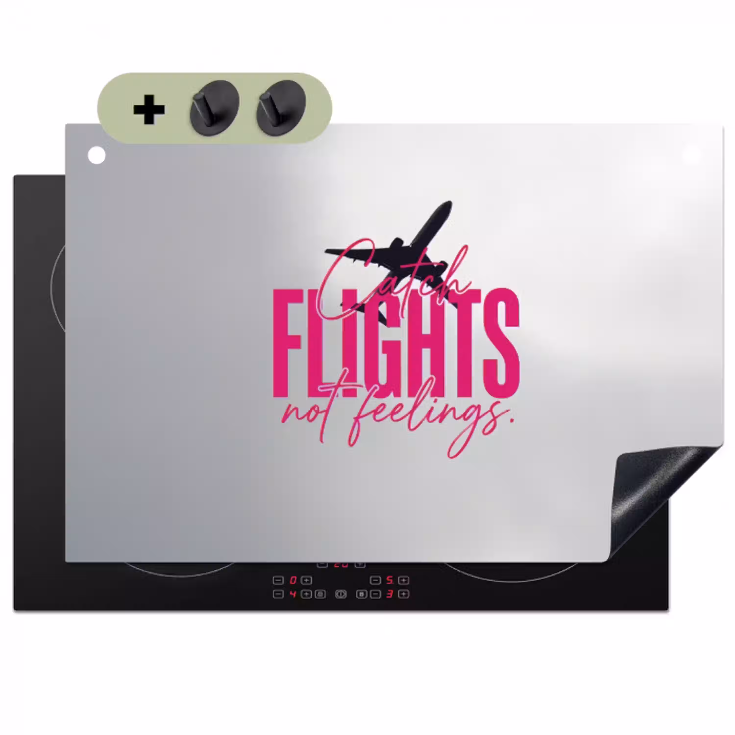 Catch flights not feelings - Vliegtuig - Roze Inductie beschemer met haakjes klein -3d