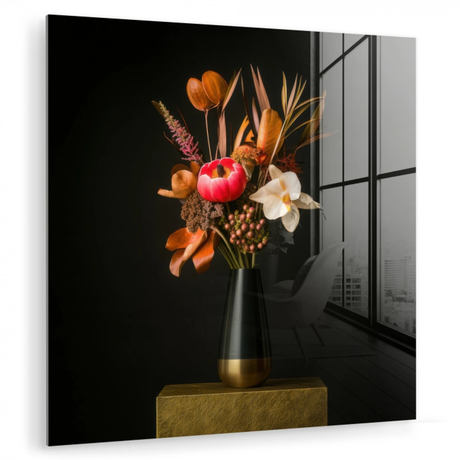 Boeket - Oranje - Gouden - vaas plexiglas 5mm klein -zzzproduct_nieuw