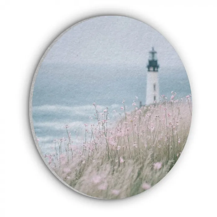 Vuurtoren - Klif - Zee - Bloemen Akoestische PET Vilt - Rond klein -3d