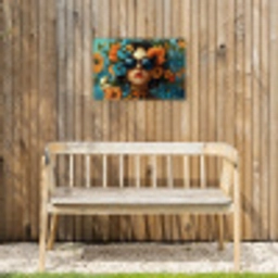 Vrouw - Bloemen - Oranje - Blauw - Modern Tuinposter op houten frame 2 cm dik klein -sfeer4