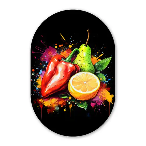 Paprika - Peer - Citroen - Graffiti - Verf - Abstract Wandcirkel Ovaal Forex klein -3d