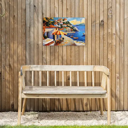 Kustdorp - Huisjes - Mozaïek - Zee Tuinposter op houten frame 2 cm dik klein -sfeer4