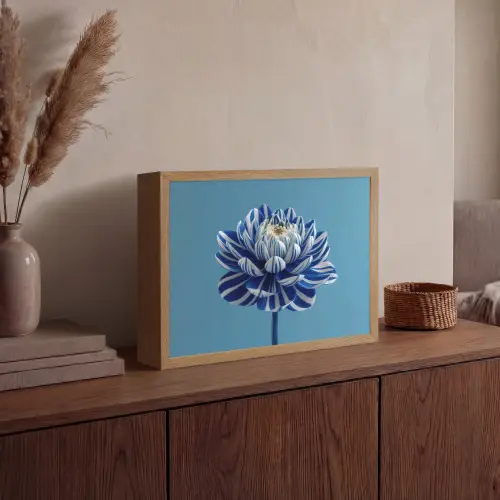 Bloem - Blauw - Bloemblaadjes - Streepjes Light Box met batterij (Wandlamp) middel -sfeer2