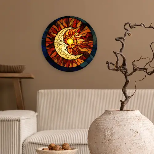 Mozaïek - Glas - Maan - Donkerblauw Wandcirkel kunststof plaat 5mm dik klein -sfeer1