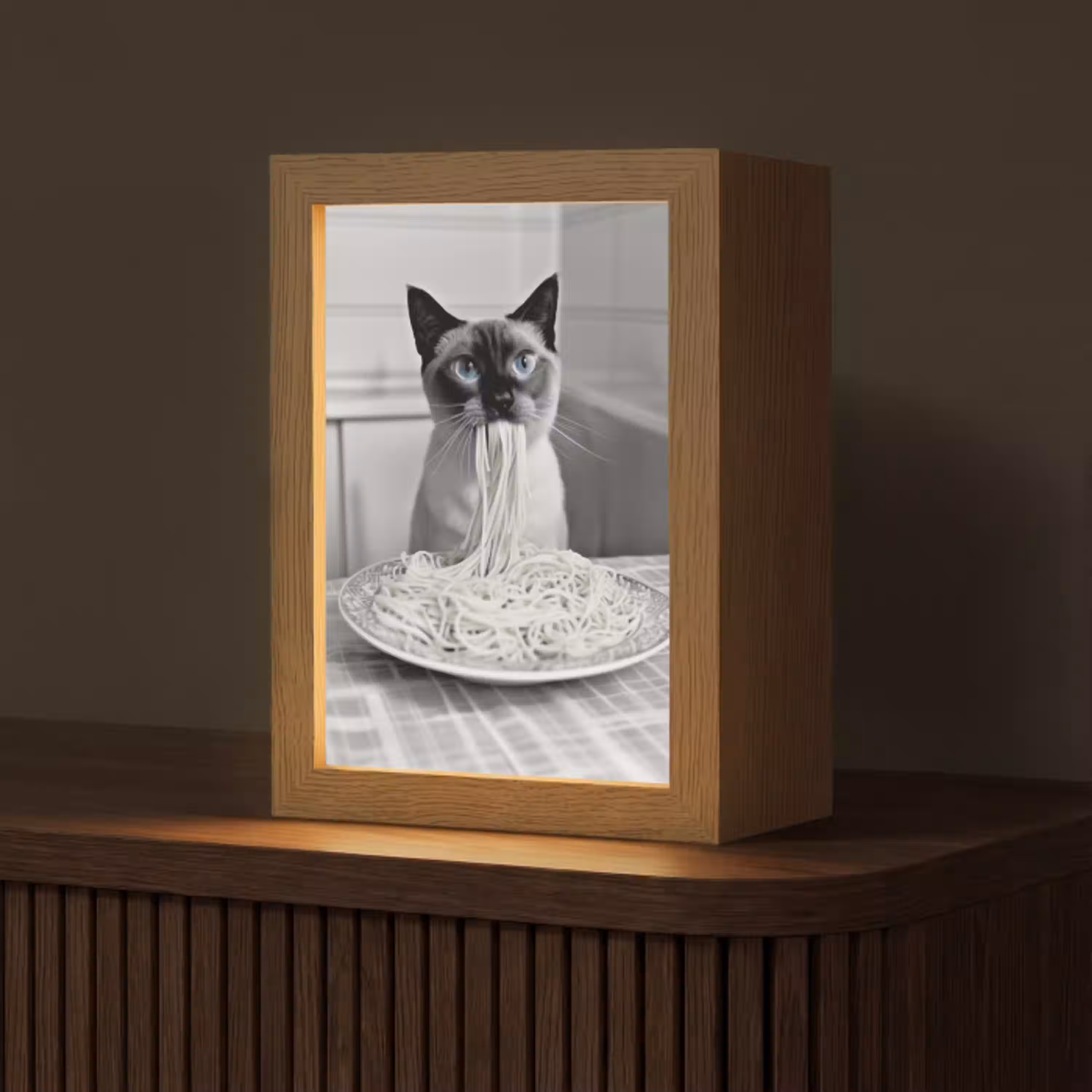 Kat - Siamees - Zwart Wit - Schattig - Dieren Light Box met kabel (Tafellamp) klein -z3d_website