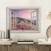 Bergen - Landschap - Doorkijk - Bloemen - Avond - Roze PET vilt klein -sfeer1