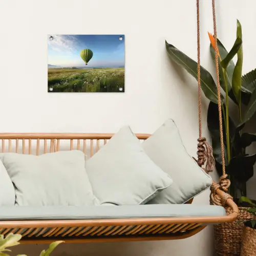 Groene luchtballon - Weide - bloemen tuinposter los doek klein -sfeer7