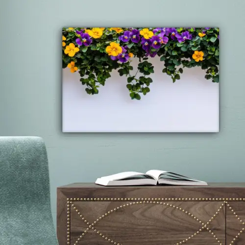Bloemen - Muur - Geel - Paars canvas 2cm klein -sfeer4