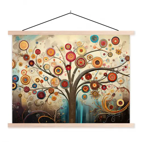 Boom - Tree of life - Kleur textielposter latten blank klein -3d