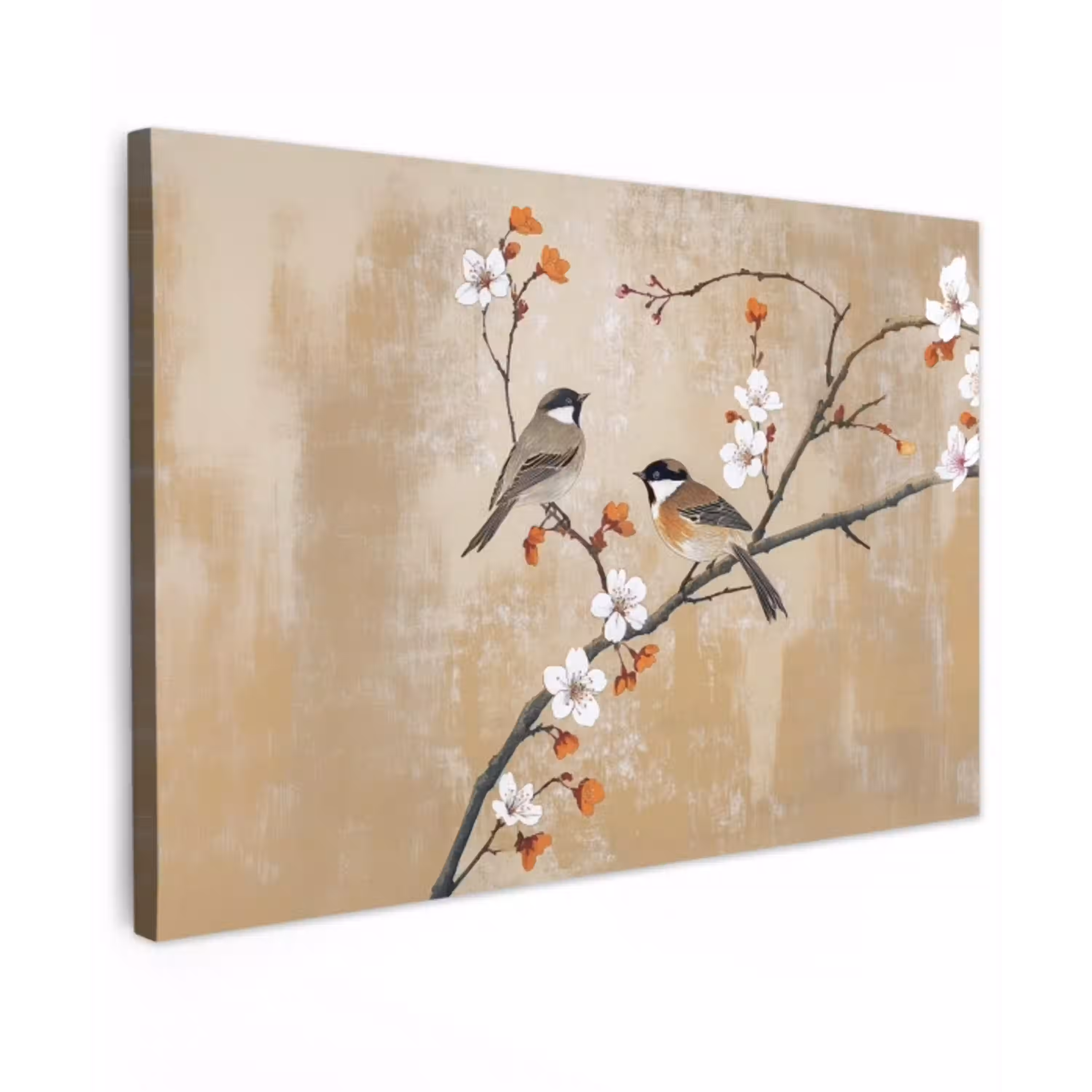 Vogels - Bloesemtak - Bloemen - Oranje canvas 2cm klein -z3d