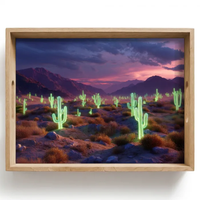 Neon cactussen - Woestijn - Zonsondergang Dienblad Rechthoek middel -z3d_shopping