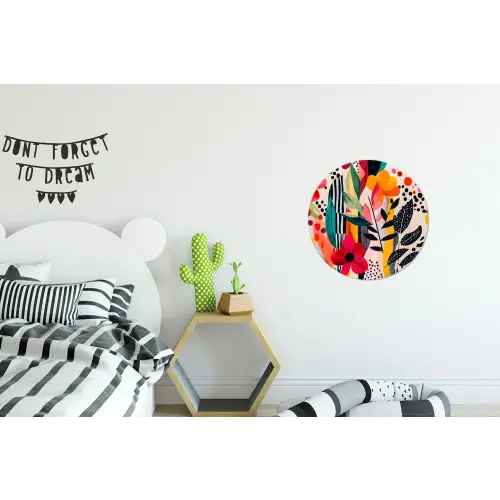 Bloemen - Bladeren - Abstract - Kleurrijk Wandcirkel aluminium klein -kinderkamer