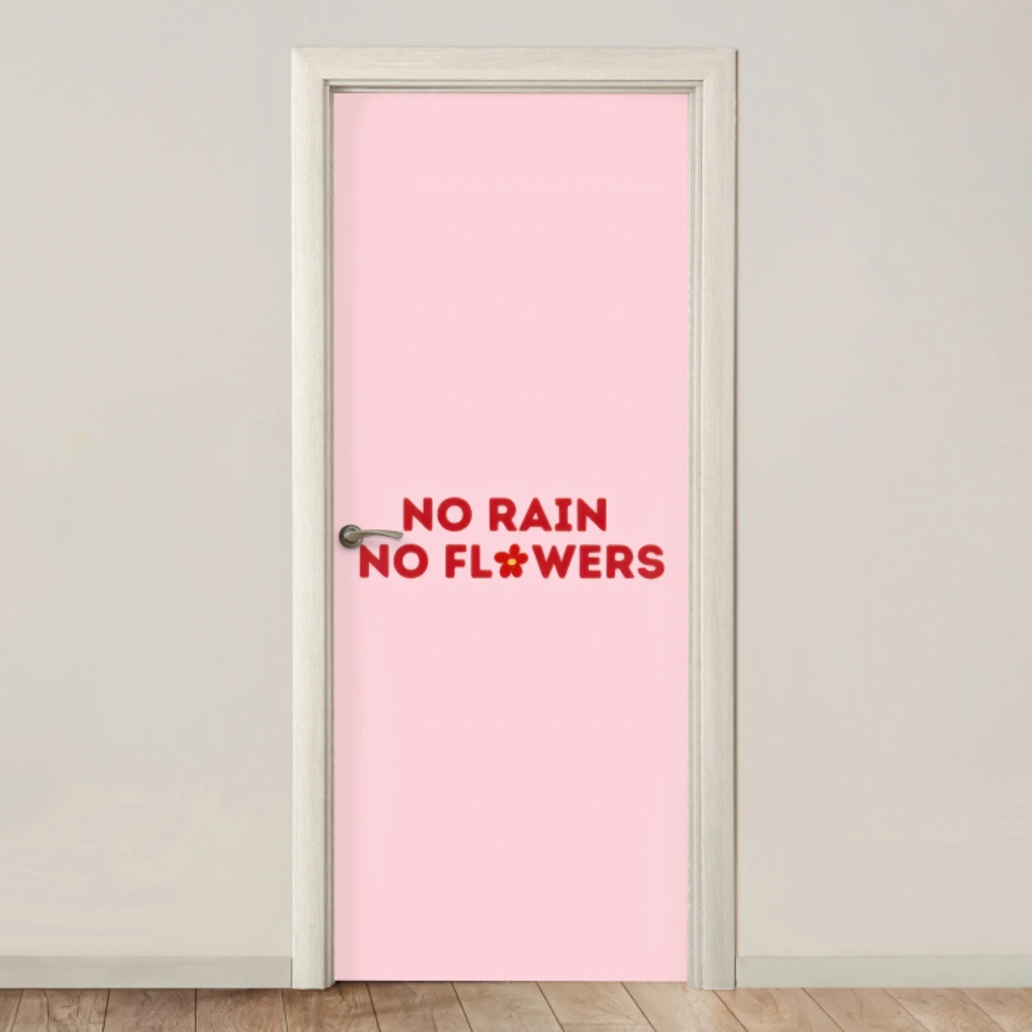 No rain no flowers - Minimalistisch - Roze - Bloem deurposter klein -3d_beige