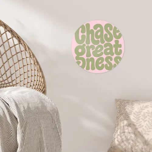 Chase greatness - Groen - Roze - Retro Wandcirkel behangsticker klein -sfeer4