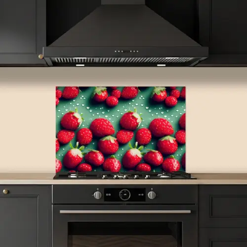 Aardbeien - Rood - Groen - Kroontjes keuken achterwand spatscherm klein 900 -sfeer1