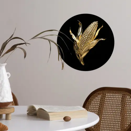 Mais - Eten - Goud - Zwart Wandcirkel behangsticker klein -sfeer3