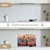 Levensboom - Bloemen - Roze - Hippie - Kunst keuken achterwand spatscherm klein -voor_na_NL