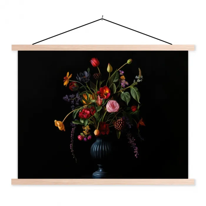 Bloemen - Bessen - Klassiek textielposter latten blank klein -3d