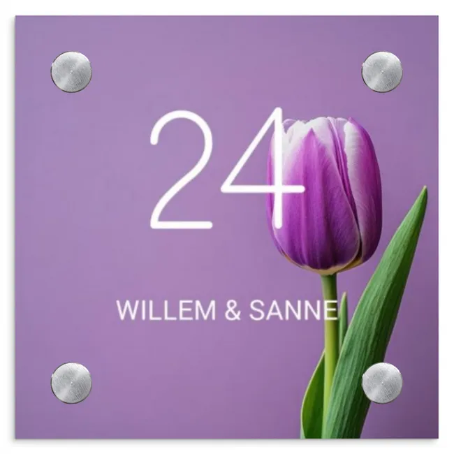 Paarse tulp - Klassiek Naambord Vierkant klein -3d