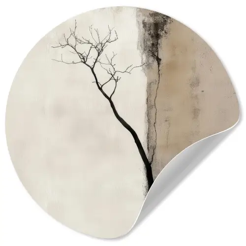 Wabi sabi - Plant - Beige Wandcirkel behangsticker klein -3d