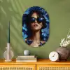 Vrouw - Blauw - Bloemen - Vlinders - Natuur Wandcirkel Ovaal Forex klein -sfeer2
