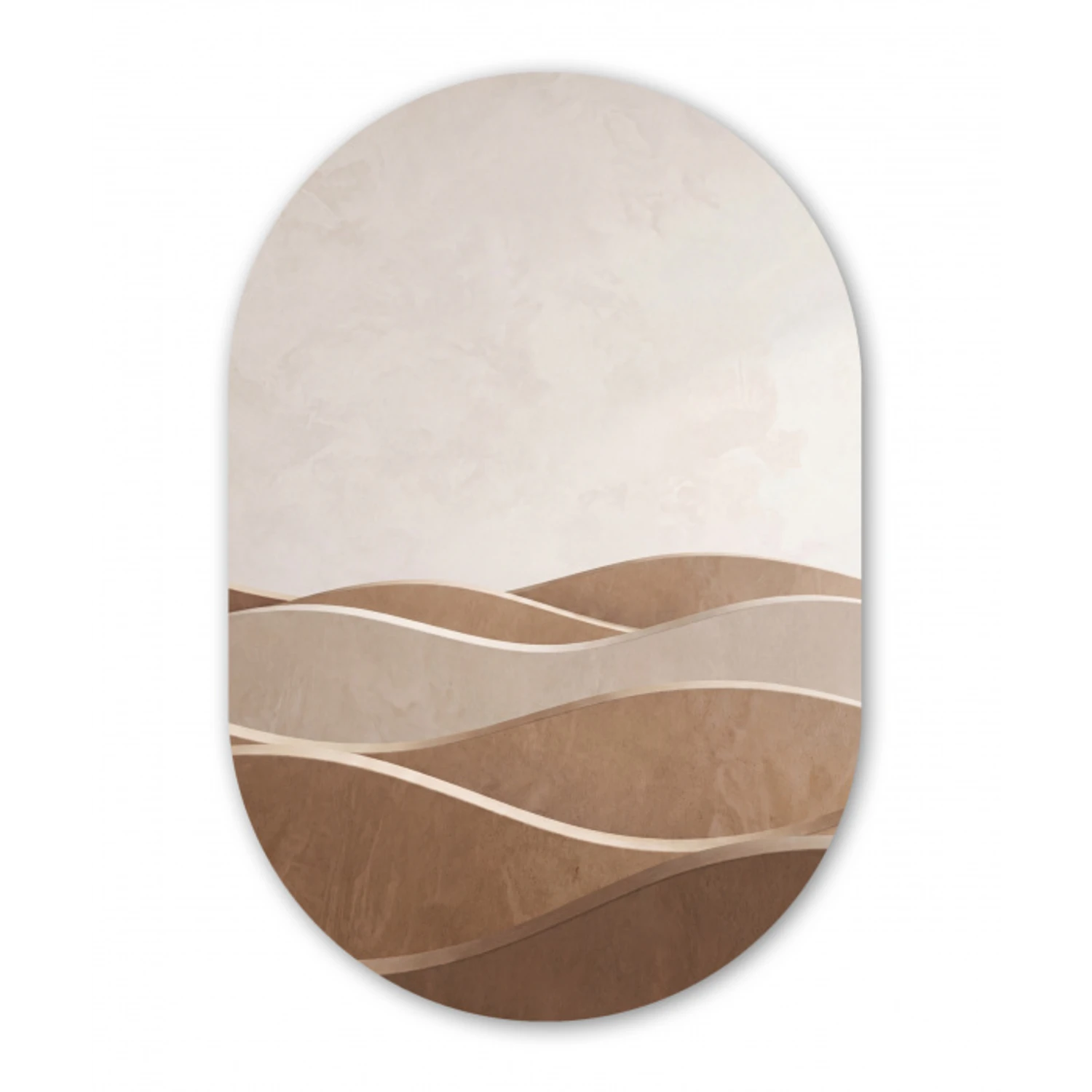 Abstract - Golven - Modern - Beige Wandcirkel Ovaal Aluminium middel -3d