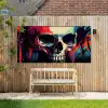 Schedel - Abstract - Rood - Blauw - Graffiti Tuinposter op houten frame 2 cm dik xxl -sfeer4
