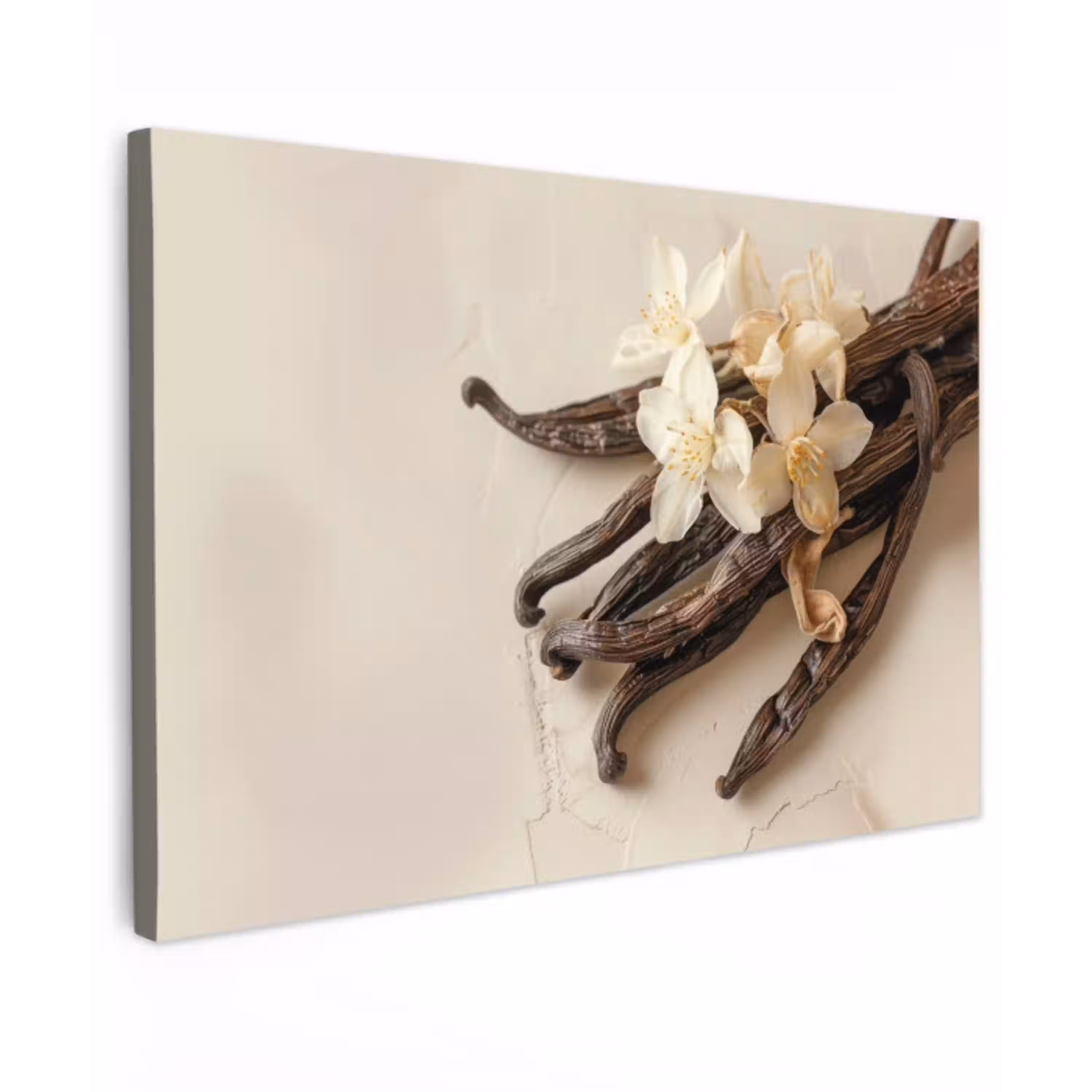 Vanille - Bloemen - Beige Tuinposter op houten frame 2 cm dik klein -3d