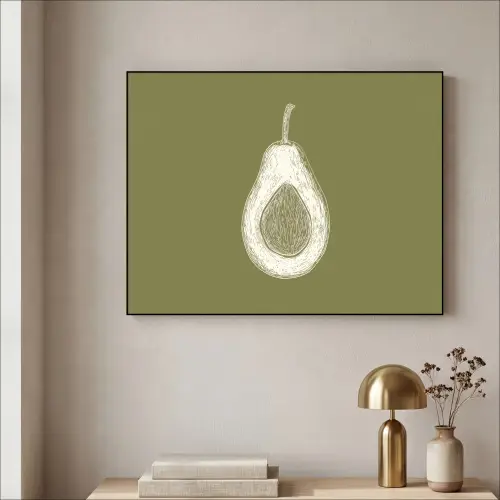 Avocado - Minimalistisch - Illustratie - Groen Textielframe - compleet frame klein -sfeer2