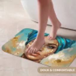 Portret - Vrouw - Schilderij - Blauw - Goud - Expressief Badmat klein -USP_ZachtFR