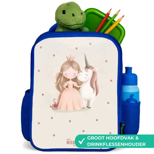 Prinses en een eenhoorn in pastel kleuren Kinderrugzak - Blauw middel -inhoud_NL