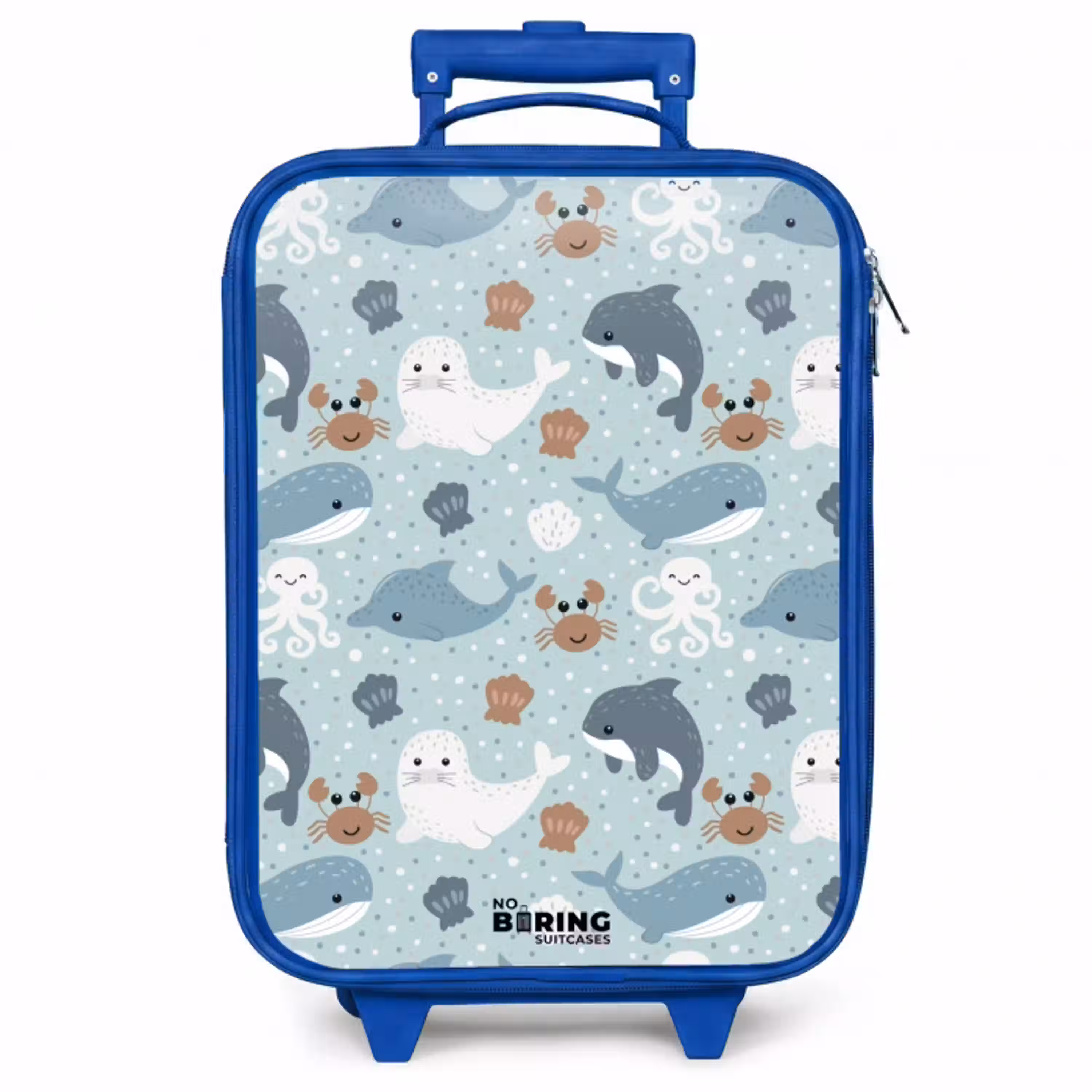 Zeedierenpatroon met dolfijnen, zeehonden en krabben Kinderkoffer - Blauw klein -zzz_website3d