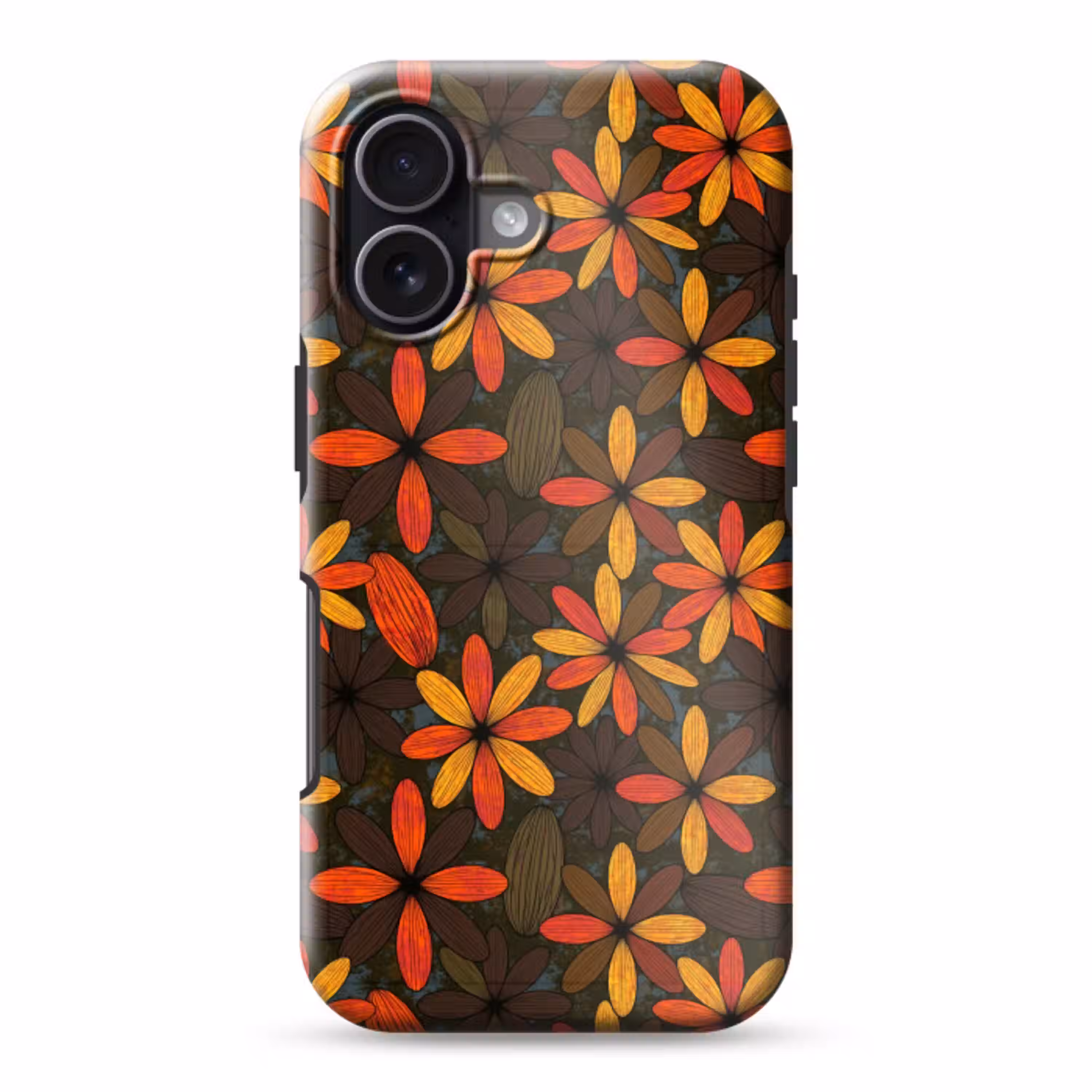Oranje - Retro - Bloemen - Herfst Toughcase MagSafe Apple iPhone 17 klein 1017 -3d