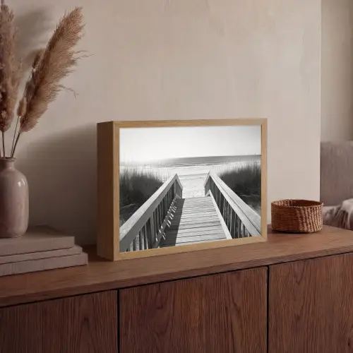 Loopbrug - Hout - Strand - Zee Light Box met batterij (Wandlamp) middel -sfeer2