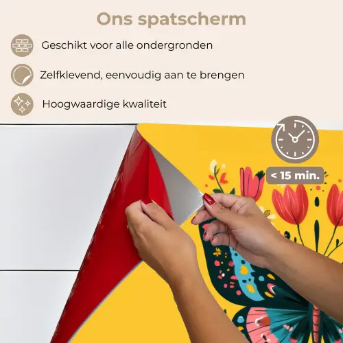 Bloemen - Kleurrijk - Vlinder - Sierlijk keuken achterwand spatscherm klein -spatscherm_NL