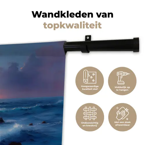 Golven - Zee - Kleurrijk - Rotsen Wandkleed katoen klein -sfeer2