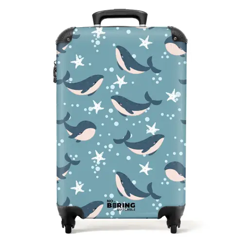 Walvissen met zeesterren patroon blauw NBS - Handbagage koffer - Kinderen Unisex middel -productfoto_recht