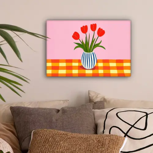 Tulpen - Roze - Vaas canvas 2cm klein -sfeer1