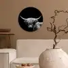 Schotse Hooglander - Koe - Zwart - Wit - Dieren Wandcirkel kunststof plaat 5mm dik klein -sfeer1