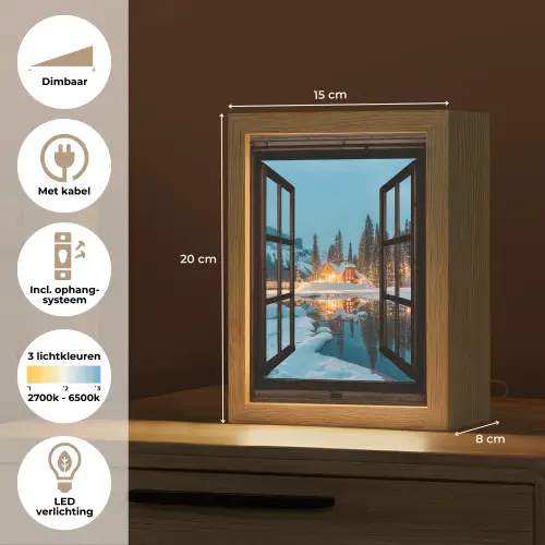 Doorkijk - Winter - Landschap - Natuur - Huis - Bergen Light Box met kabel (Tafellamp) klein -USP_NL